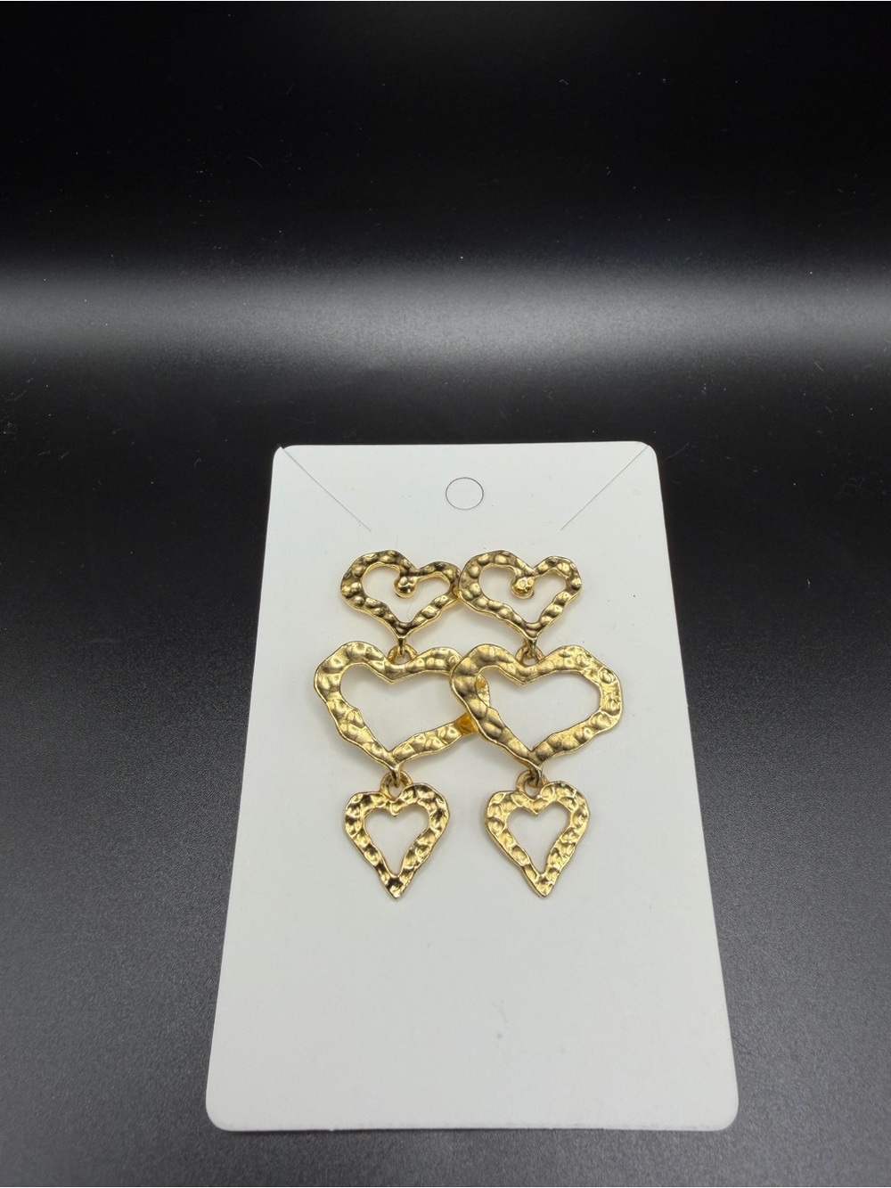 Gold Textured Double Heart Drop Earrings - Women Jewelry